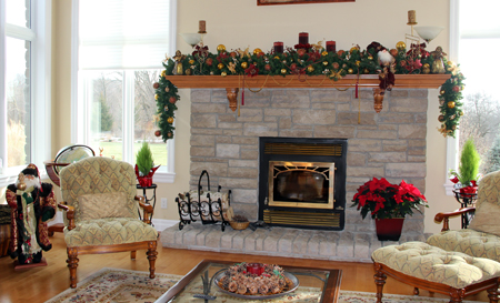 Christmas decor around fireplace