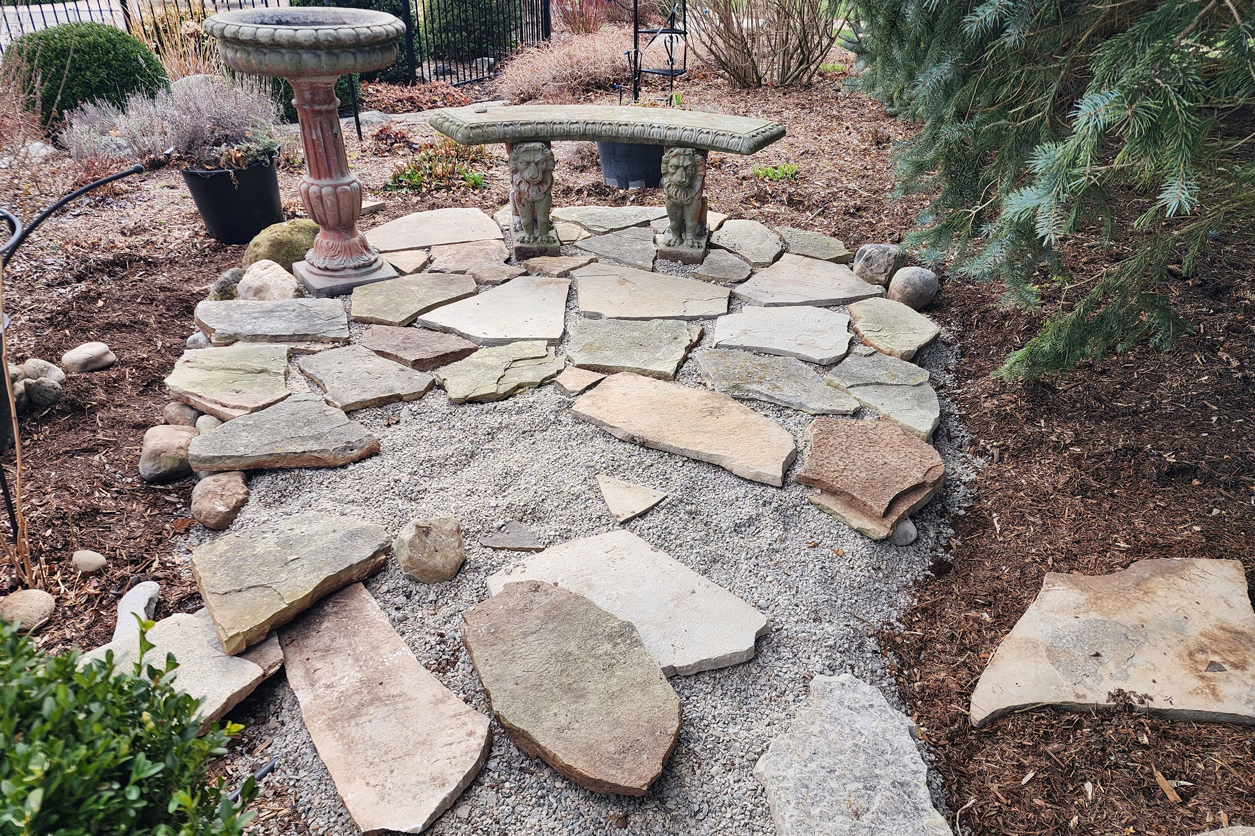 Flagstone half installed in the patio